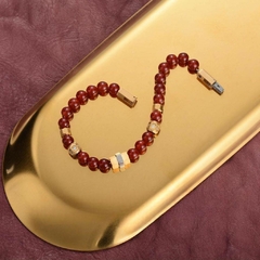 Imagem do Pulseira Masculina Pedra Natural Ágata Vermelha Luxo