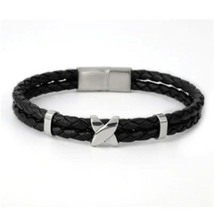 Pulseira Masculina de Couro Duplo X na internet