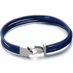 Pulseira masculina de couro genuíno com fecho de aço inoxidável.