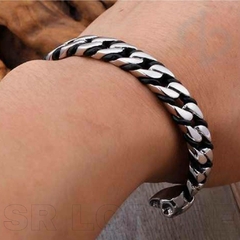 Bracelete Masculino Aço Inox e Couro Rockes - comprar online