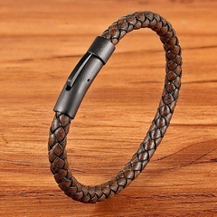 Pulseira Masculina Italiana de Couro e Fecho de Aço Inox - loja online
