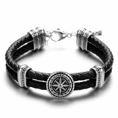 Pulseira Masculina Leme Couro Genuíno e Fecho Lagosta Aço Inox