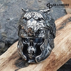 Anel de Caveira Masculino Gladiador Lobo Aço Inoxidável na internet