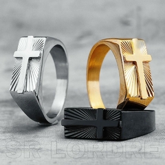 Anel Masculino Escultura Cruz Aço Inox Premium - comprar online
