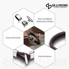 Imagem do Pulseira Masculina Couro Legitimo Duplo Trançado e Aço Inox