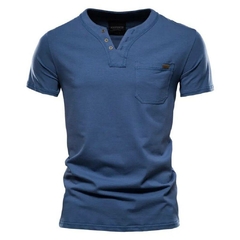 Camiseta Masculina Manga Curta Henley Premium