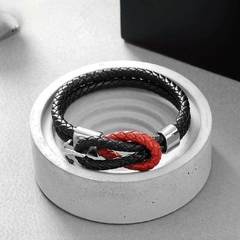 Pulseira Masculina Nó Âncora Couro Legitimo e Aço Inox na internet