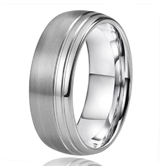 Anel Masculino Groove Escovado de Tungstênio 8mm