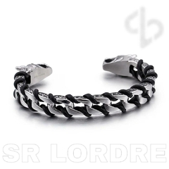 Bracelete Masculino Aço Inox e Couro Rockes - Pulseiras e Acessórios Masculino | Sr Lordre