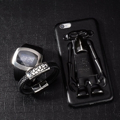Pulseira Masculina Couro Trançado e Aço Inoxidável Fecho Magnético - comprar online