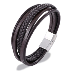 Pulseira Masculina Multi de Couro Fecho Aço Inoxidável na internet
