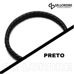 Pulseira masculina de couro genuíno com design moderno em preto.