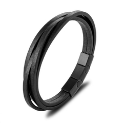 Pulseira Masculina Fios de Couro e Fecho Aço Inox Ajustável - comprar online