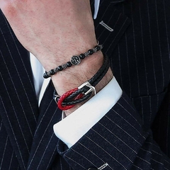 Pulseira Masculina Nó Âncora Couro Legitimo e Aço Inox - comprar online