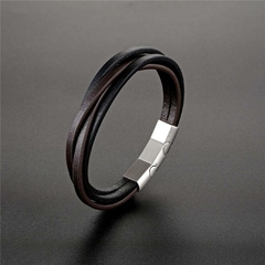 Pulseira Masculina Fios de Couro e Fecho Aço Inox Ajustável na internet