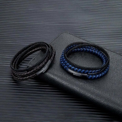 Pulseira Masculina de Couro Dupla Camada Fecho Aço Inox - comprar online