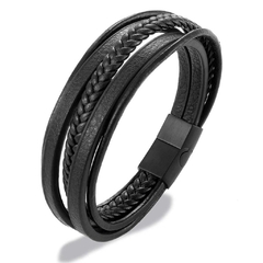 Pulseira Masculina Multi de Couro Fecho Aço Inoxidável - loja online