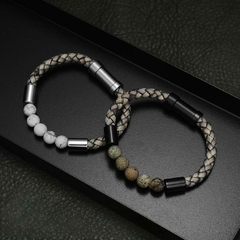 Pulseira Masculina Elegrand de Couro Legitimo e Aço Inox Luxo - Pulseiras e Acessórios Masculino | Sr Lordre