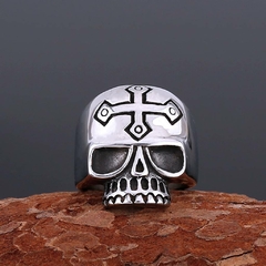 Anel de Caveira Masculino Cruz Viking Aço Inox - loja online