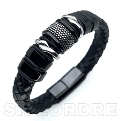 Pulseira Masculina Raros de Couro e Aço Inoxidável Fecho Magnético na internet