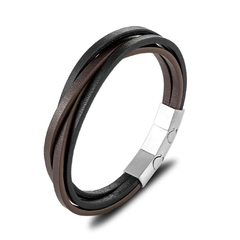 Pulseira Masculina Fios de Couro e Fecho Aço Inox Ajustável - loja online