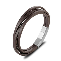 Pulseira Masculina Fios de Couro e Fecho Aço Inox Ajustável na internet
