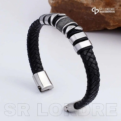 Pulseira Masculina Raros de Couro e Aço Inoxidável Fecho Magnético na internet