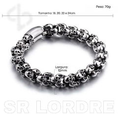 Pulseira Masculina Caveiras Aço Inox