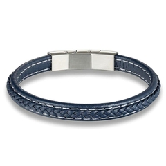 Pulseira Masculina Neltral de Couro e Aço Inoxidável Fecho Ajustável - loja online