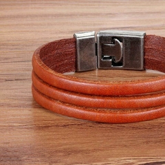 Pulseira Masculina Couro Estilo Clássico 3 Vias na internet