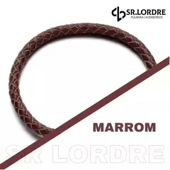 Pulseira masculina de couro genuíno marrom com design moderno.