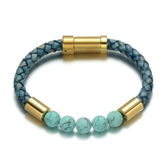 Imagem do Pulseira Masculina Elegrand de Couro Legitimo e Aço Inox Luxo