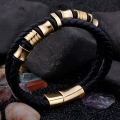 Pulseira Masculina de Couro Duplo e Aço Inoxidável - Pulseiras e Acessórios Masculino | Sr Lordre