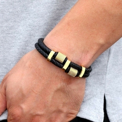 Pulseira Masculina Space de Couro e Aço Inox Premium