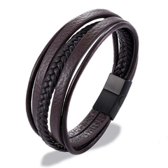 Pulseira Masculina Multi de Couro Fecho Aço Inoxidável - comprar online