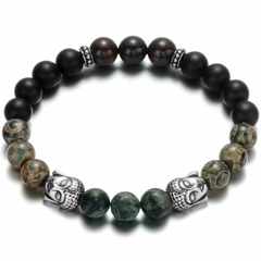 Pulseira Masculina Buda de Pedra Natural e Aço Inoxidável Pulseira Alongamento - comprar online