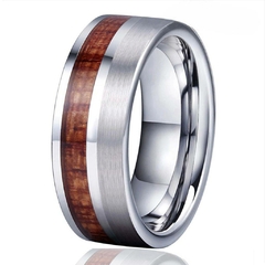 Anel Masculino Prata de Tungstênio com Madeira Embutida