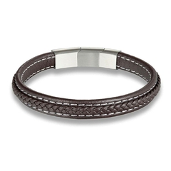 Pulseira Masculina Neltral de Couro e Aço Inoxidável Fecho Ajustável - comprar online