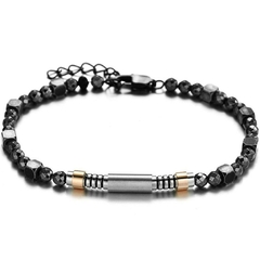 Pulseira Masculina de Pedra Hematita Retrô ajustáveis Luxo