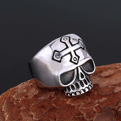 Imagem do Anel de Caveira Masculino Cruz Viking Aço Inox