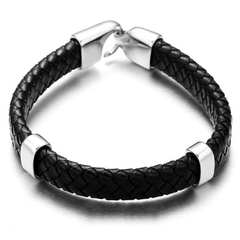 Pulseira Masculina Gancho de Couro Legitimo Fecho Encaixe