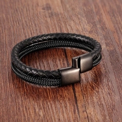 Pulseira Masculina de Couro e Fio de Aço Inoxidável Fecho Magnético - loja online
