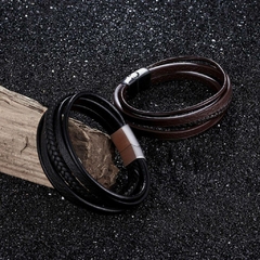 Pulseira Masculina Multi de Couro Fecho Aço Inoxidável na internet
