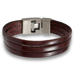 Pulseira Masculina Couro Estilo Clássico 3 Vias