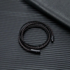 Pulseira Masculina de Couro Dupla Camada Fecho Aço Inox na internet