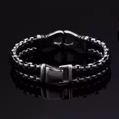 Imagem do BRACELETE E AÇO INOX E COURO TRANÇADO