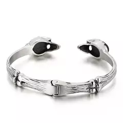 Bracelete Masculino Crânio Aço Inox e Pedra Ônix - loja online