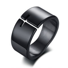 Anel Masculino Cruz Vazada Black 10mm Aço Inox