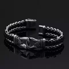BRACELETE E AÇO INOX E COURO TRANÇADO - comprar online