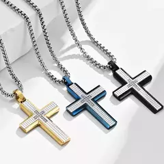 Colar Masculino Cruz Cross Cravejado em Zircônia Aço Inoxidável - comprar online